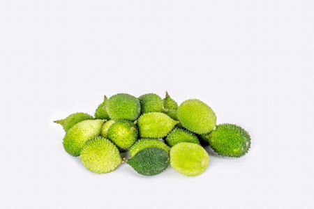 Spiny gourd or Kantola Momordica dioica on whiteの写真素材