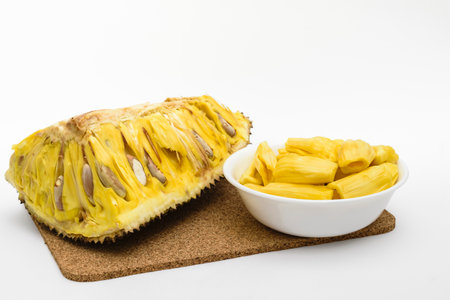 Cut Jackfruit (Artocarpus heterophyllus) and jackfruit podsの写真素材