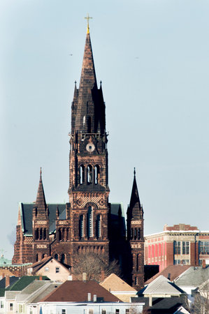 Church in urban neighborhoodの写真素材