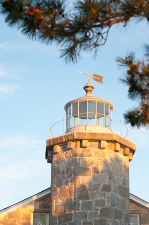 Old Lighthouse Museum on Fishers Island Sound in Stonington, Connecticutのeditorial素材