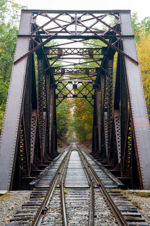 Railroad bridge in the New Hampshire woodsの写真素材