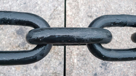 Thick chain contributes to waterfront theme on Boston Harborwalkの写真素材