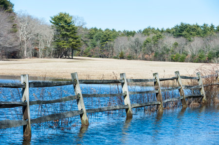 Field flooded by heavy rains at Borderland State Parkの写真素材