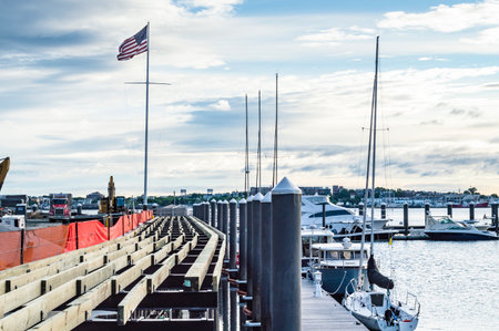 Boston, Massachusetts, USA - June 9, 2016: Extension to Harborwalk continuing in Seaport District of South Bostonのeditorial素材