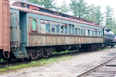 North Conway, New Hampshire, USA - July 14, 2008: Old railroad car on siding in North Conway, New...
