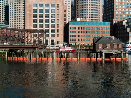 Boston, Massachusetts, USA - April 21, 2016: Boston Fire Rescue boat docked at Rowes Wharfのeditorial素材