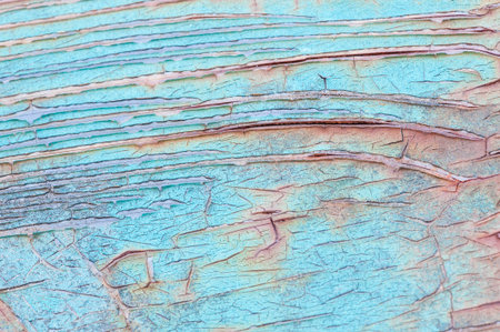 Cracked, rusted door panel on junk yard truckの写真素材