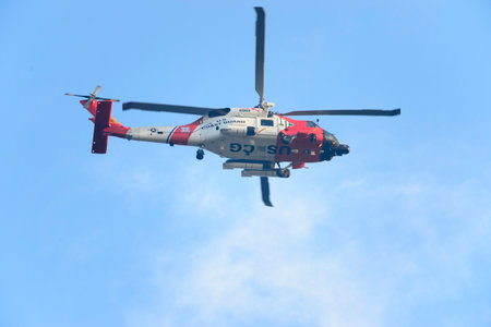 Fairhaven, Massachusetts, USA - October, 6, 2012: U. S. Coast Guard MH-60 Jayhawk search and recovery helicopterのeditorial素材