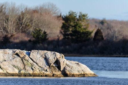 Timmy's Rock glows in morning sun in winterの写真素材