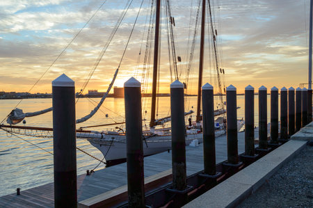 Boston, Massachusetts, USA - August 18, 2016: Sailing vessel Spirit of South Carolina docked in South Bostonのeditorial素材
