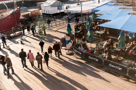 New York City, USA - February 1, 2009: South Street Seaport Historic District on winter afternoonのeditorial素材