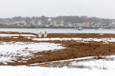 Scituate, Massachusetts, USA - January 7, 2009: A first glance suggests a couple is relaxing in adjoining bathtubs on a cold winter day along the Scituate waterfrontのeditorial素材