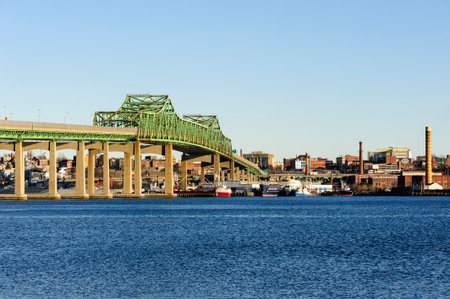 Fall River, Massachusetts, USA - February 15, 2009: Braga Bridge over Taunton River on winter afternoonのeditorial素材