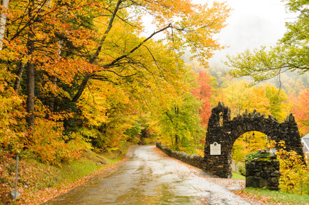 Dixville Notch, New Hampshire, USA - October 1, 2009: Colorful entrance to the Culinary Apprenticeship Center at The Balsamsのeditorial素材