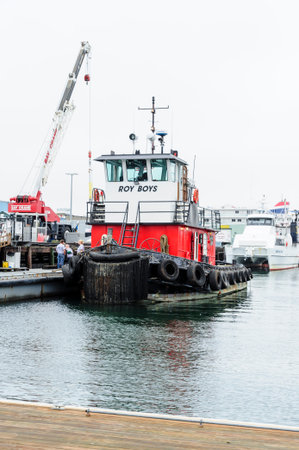 New Bedford, Massachusetts, USA - September 23, 2017: Docked tug Roy Boys on New Bedford waterfront at the Working Waterfront Festivalのeditorial素材