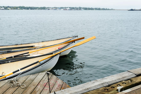 New Bedford, Massachusetts, USA - September 23, 2017: Whaleboats from Buzzards Bay Rowing Club...