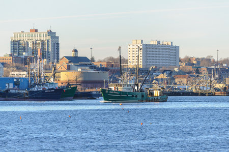 New Bedford, Massachusetts, USA - December 21, 2017: Fishing boat Ilha Brava approaching New Bedford docksのeditorial素材