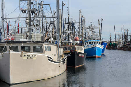 New Bedford, Massachusetts, USA - December 26, 2017: Fishing boats lining docks in New Bedford harborのeditorial素材