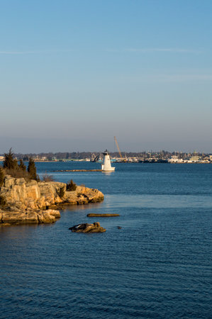 New Bedford, Massachusetts, USA - January 19, 2018: Palmer's Island and lighthouse in New Bedford harborのeditorial素材