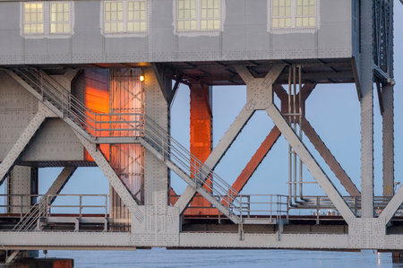 Section of Cape Cod Canal Railroad Bridge near sunrise