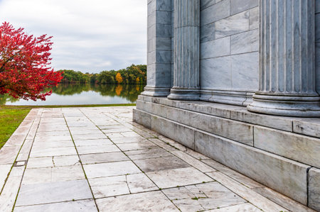 Marble apron at Temple to Music slopes away toward Cunliff Lake in Roger Williams Parkの写真素材