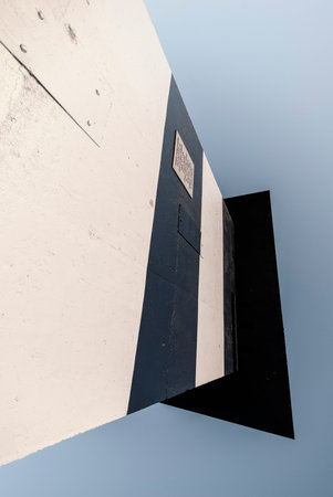 Fairhaven, Massachusetts, USA - October 2, 2007: Angular wall and roofline of World War II coastal lookout towerの写真素材