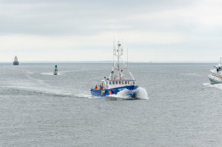 New Bedford, Massachusetts, USA - June 26, 2019: Lobster boat Direction, hailing port Westport,...