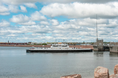Fairhaven, Massachusetts, USA - May 15, 2019: Vehicle ferry Governor transiting New Bedford...