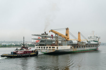 New Bedford, Massachusetts, USA - July 11, 2019:  High-speed heavy cargo vessel Annemieke carrying...