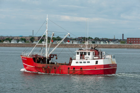 Fairhaven, Massachusetts, USA - June 7, 2019: Eastern-rigged commercial fishing vessel Ambassador...