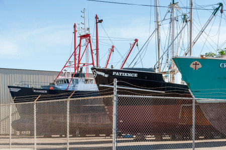 Fairhaven, Massachusetts, USA - June 9, 2019: Commercial fishing vessels Ranger, Patience and...