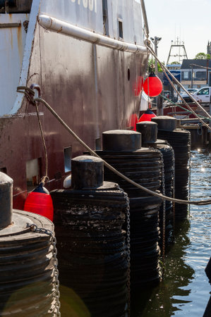 Fairhaven, Massachusetts, USA - June 23, 2019: Commercial fishing vessel docked at Union Wharfのeditorial素材