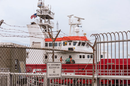 New Bedford, Massachusetts, USA â€“ October 8, 2019: Geophysical survey vessel Fugro Searcher...