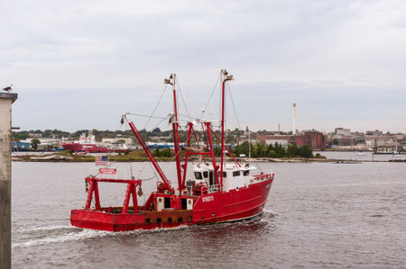 New Bedford, Massachusetts, USA â€“ October 8, 2019: Scalloper Hear No Evil transiting New...