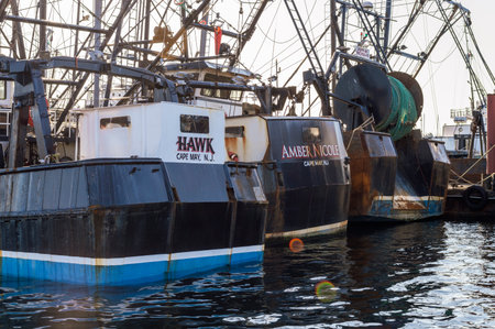 Fairhaven, Massachusetts, USA - November 3, 2019: Cape May fishing boats Hawk, Amber Nicole and John & Nicholas docked in Fairhavenのeditorial素材