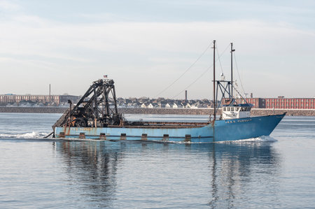 New Bedford, Massachusetts, USA - November 26, 2019: Commercial fishing boat E.S.S. Pursuit, hailing...