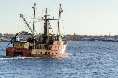 New Bedford, Massachusetts, USA - November 30, 2019: Scalloper Freedom making another run during sea trialsのeditorial素材