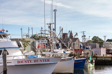 Fairhaven, Massachusetts, USA - September 8, 2019: Variety of small fishing boats docked at Union...