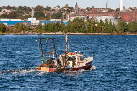 New Bedford, Massachusetts, USA - October 15, 2019: Small commercial fishing boat Low Mileage...