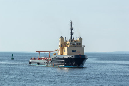 New Bedford, Massachusetts, USA - September 5, 2018: Offshore supply vessel Commander, hailing port...