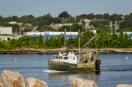 New Bedford, Massachusetts, USA - September 5, 2018: Trawler Yankee Rose crossing New Bedford inner...