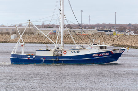 New Bedford, Massachusetts, USA - April 1, 2020: Commercial fishing boat Jane Carolyn nearing...
