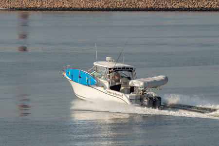 New Bedford, MA, USA - August 17, 2018: Powerboat Changes in Attitude, hailing port Tiverton, Rhode...