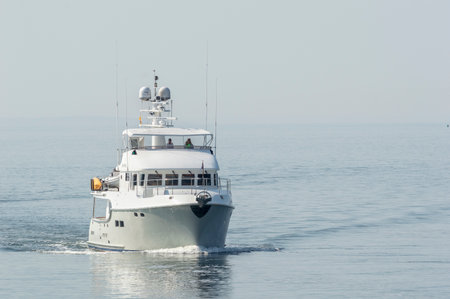 New Bedford, Massachusetts, USA - July 2, 2018: Luxury yacht Gratitude approaching New Bedford from...