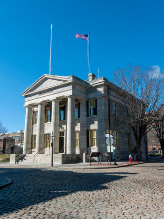 New Bedford, Massachusetts, USA - March 10, 2018: Historic Custom House in New Bedford,...