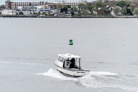 New Bedford, Massachusetts, USA - May 16, 2020: Lobster boat Dark Waters, hailing port Padanaram, MA, outbound from New Bedfordのeditorial素材