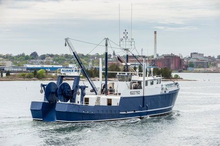 New Bedford, Massachusetts, USA - May 18, 2020: Newly updated commercial fishing boat Alliance,...