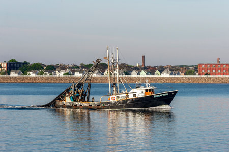 New Bedford, Massachusetts, USA - June 4, 2020: Clammer Enterprise, hailing port Cape May, NJ,...