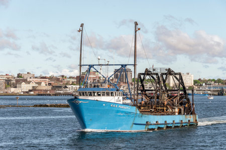 New Bedford, Massachusetts, USA - June 4, 2020: Commercial fishing boat E.S.S. Pursuit going fishingのeditorial素材
