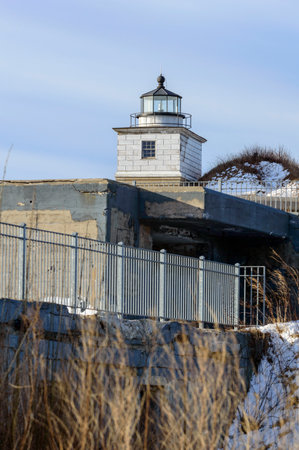 Clark's Point Light at Fort Taber in New Bedford, Massachusetts serves as a private navigation aidのeditorial素材